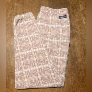 Patagonia Fleece Jogger Pants Beige Geometric Print Drawstring